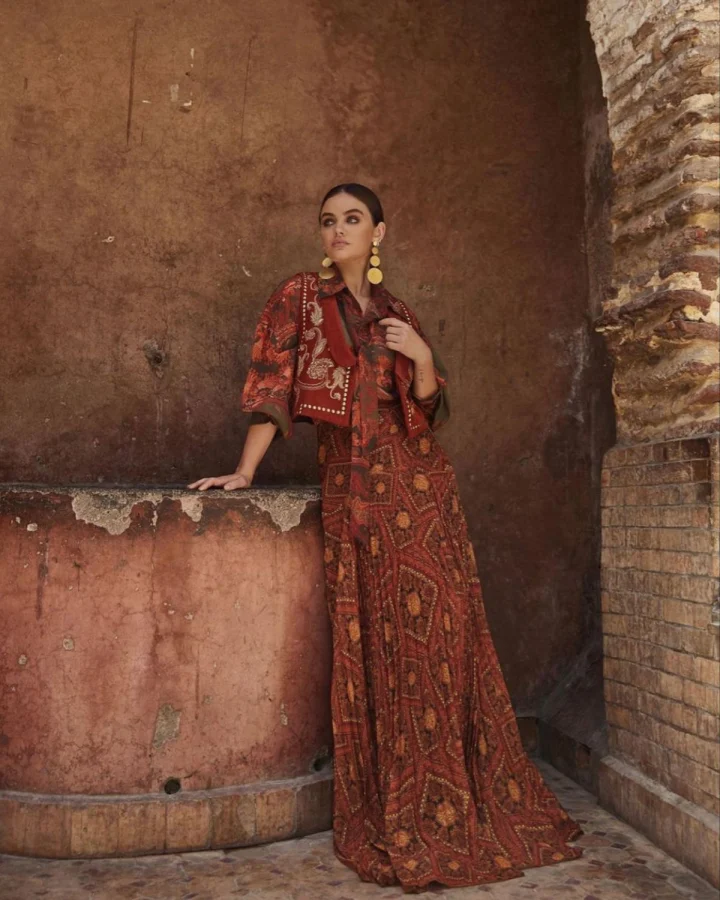 Crimson Block-Print Anarkali