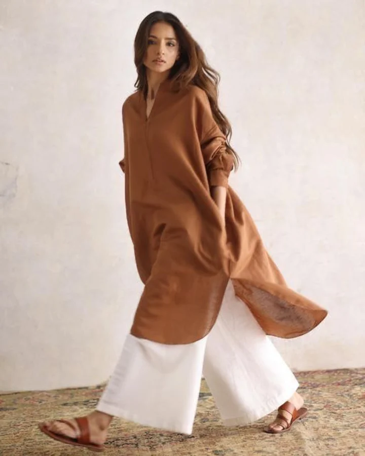 Rust Linen Kurta Set