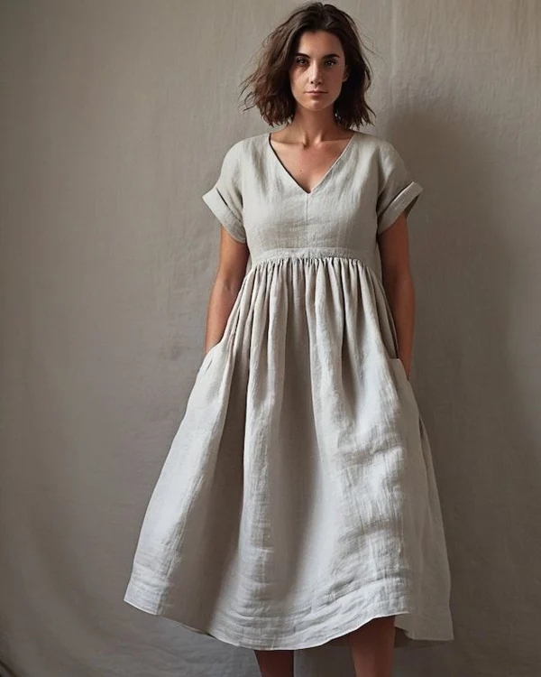 Ivory Handloom Linen Dress