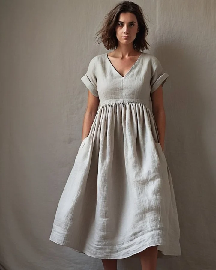 Ivory Handloom Linen Dress