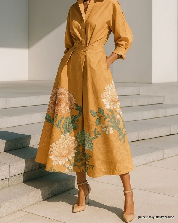 Marigold Embroidered Shirt Dress